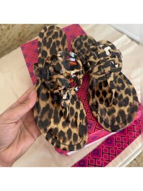 New tory Burch miller patent leopard printed sandals